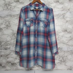 J. Jill Plaid Button Down Tunic With Pockets Size Large